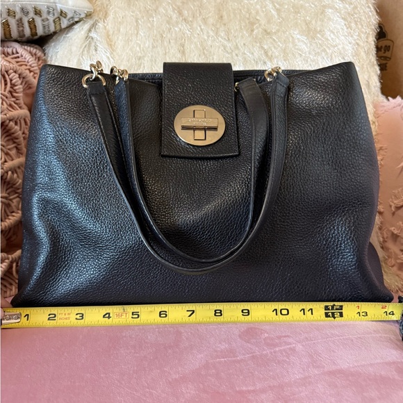 KATE SPADE Black Leather Shoulder Bag w Silver Turlock and Hardware - Picture 4 of 16